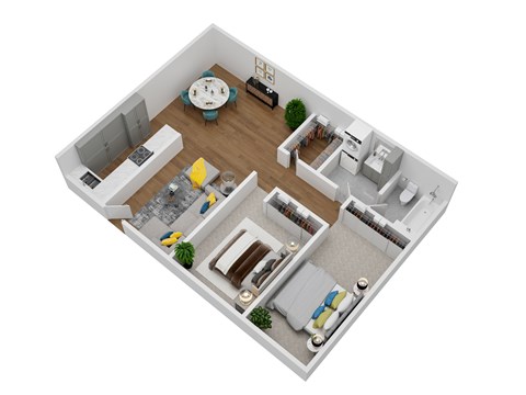Floor plan for 2 beds, 1 bath, 1000 sqft